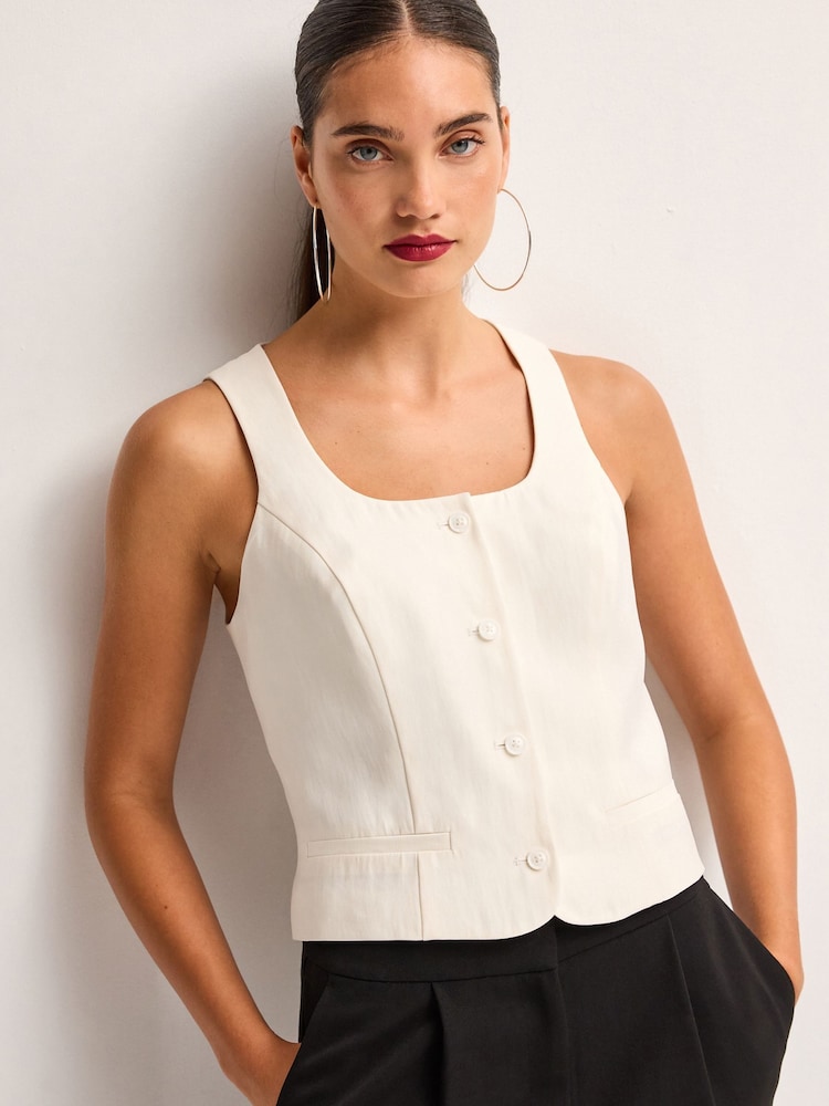 Ecru White Square Neck Waistcoat - Image 1 of 6