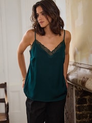 Green Lace Trim Strappy Cami Top - Image 4 of 6