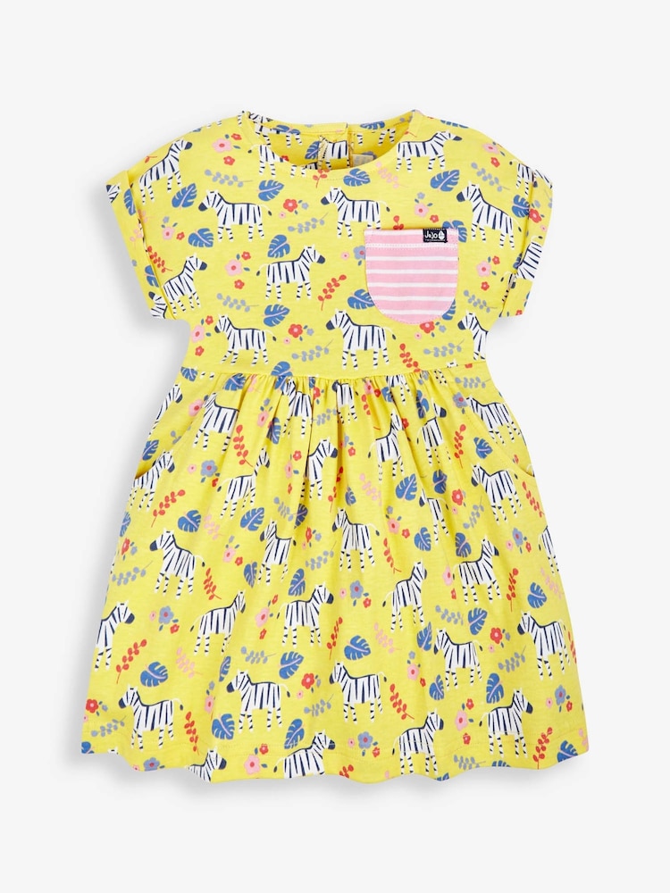 JoJo Maman Bébé Yellow Zebra Print Drop Shoulder Dress - Image 1 of 2