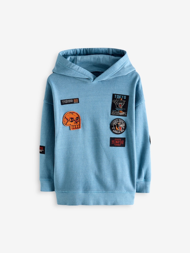 Blue 100% Cotton Embroidery Badge Hoodie (3-16yrs) - Image 1 of 4