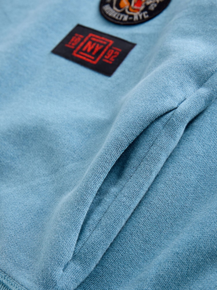Blue 100% Cotton Embroidery Badge Hoodie (3-16yrs) - Image 4 of 4
