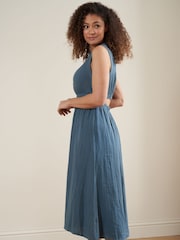 Truly Blue Cheesecloth 100% Cotton Midi Dress - Image 3 of 4