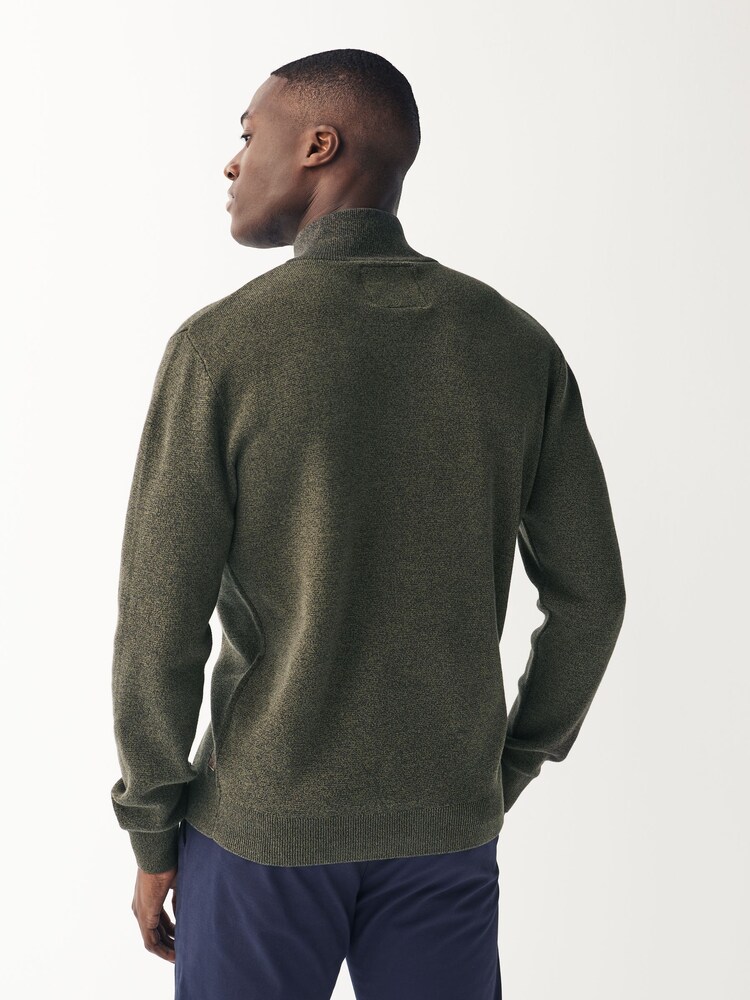 Olive Green Regular Cotton Premium Zip Neck Jumper - Image 3 of 7