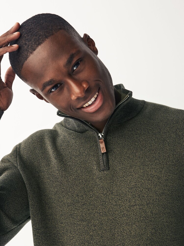 Olive Green Regular Cotton Premium Zip Neck Jumper - Image 4 of 7