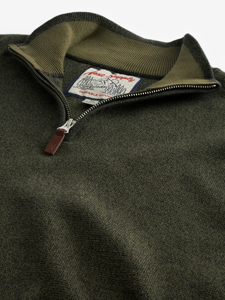 Olive Green Regular Cotton Premium Zip Neck Jumper - Image 6 of 7