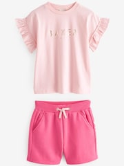 Baker by Ted Baker Lilac Purple Frilled 100% Cotton T-Shirt and Short Set - Image 10 of 13