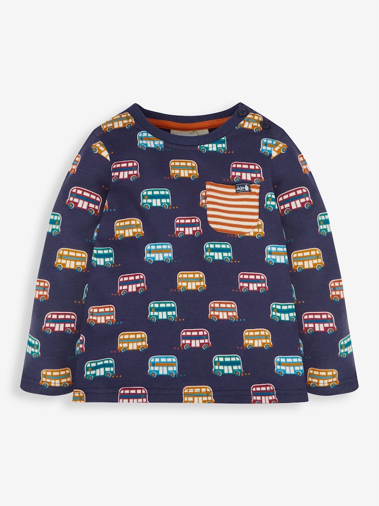 JoJo Maman Bébé Navy Boys' London Bus Print Top - Image 1 of 2