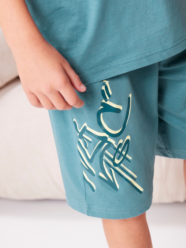 Blue/Green Graffiti Short Pyjamas 3 Pack (3-16yrs) - Image 6 of 10