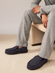 Navy Blue Faux Fur Lined Apron Slippers - Image 1 of 6