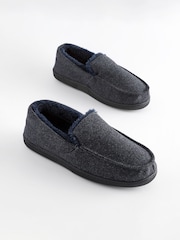 Navy Blue Faux Fur Lined Apron Slippers - Image 2 of 6