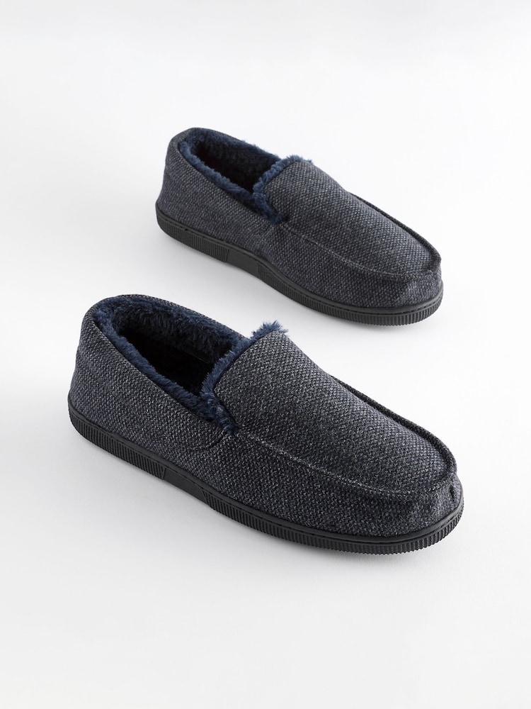 Navy Blue Faux Fur Lined Apron Slippers - Image 2 of 6