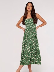 Apricot Green Multi Ditsy Floral Smocked Midi Dress - Image 4 of 4