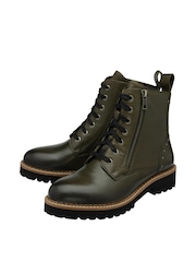 Lotus Green Leather Zip-Up Ankle Boots - Image 2 of 4