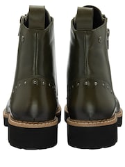 Lotus Green Leather Zip-Up Ankle Boots - Image 3 of 4