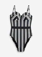 Black/White Stripe Cupped Wired Tummy Shaping Control Swimsuit - Image 6 of 6