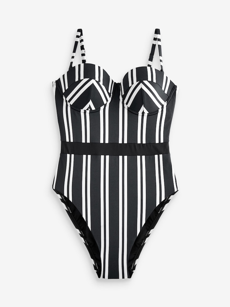 Black/White Stripe Cupped Wired Tummy Shaping Control Swimsuit - Image 6 of 6