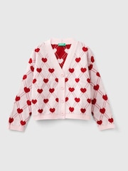 Benetton Pink Heart 100% Cotton Cardigan - Image 1 of 3
