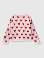 Benetton Pink Heart 100% Cotton Cardigan - Image 2 of 3