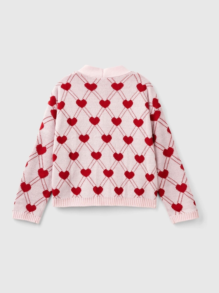 Benetton Pink Heart 100% Cotton Cardigan - Image 2 of 3