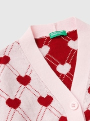Benetton Pink Heart 100% Cotton Cardigan - Image 3 of 3