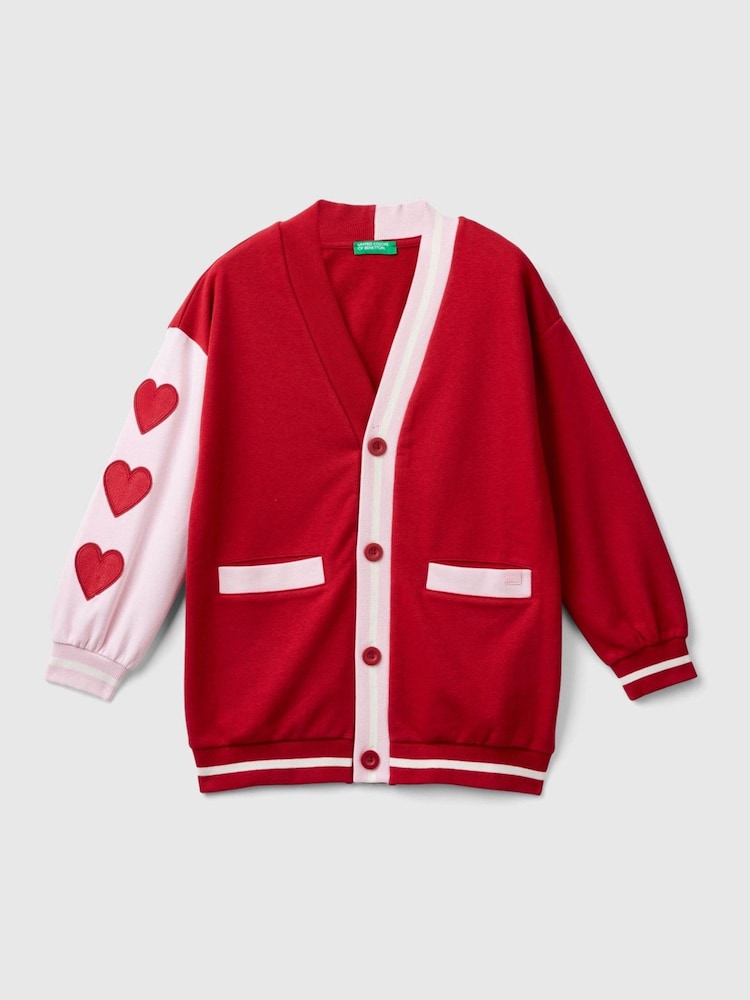 Benetton, Pink Heart, Strickjacke mit Ärmeln aus 100 % Baumwolle - Bild 1 von 3