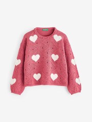 Benetton Red Heart 100% Cotton Print Jumper - Image 1 of 4