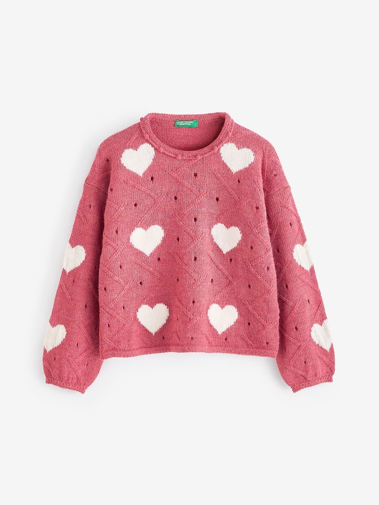 Benetton Red Heart 100% Cotton Print Jumper - Image 1 of 4