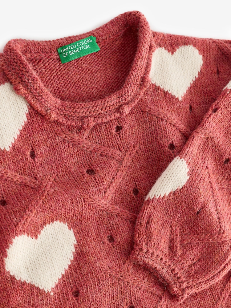 Benetton Red Heart 100% Cotton Print Jumper - Image 3 of 4