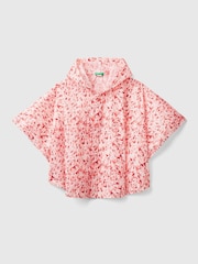 Benetton Pink Heart Print 100% Cotton Showerproof Poncho - Image 1 of 3