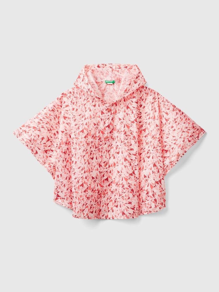 Benetton Pink Heart Print 100% Cotton Showerproof Poncho - Image 1 of 3