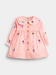 JoJo Maman Bébé Pink Bird & Floral Embroidered Cord Baby Dress - Image 1 of 4