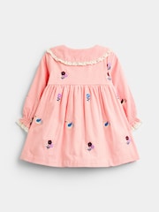 JoJo Maman Bébé Pink Bird & Floral Embroidered Cord Baby Dress - Image 2 of 4