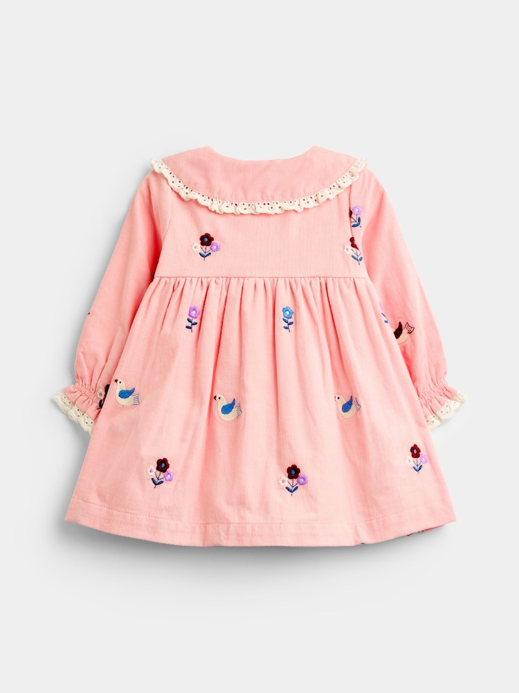 JoJo Maman Bébé Pink Bird & Floral Embroidered Cord Baby Dress - Image 2 of 4 JoJo Maman Bébé Pink Bird & Floral Embroidered Cord Baby Dress - Image 2 of 4
