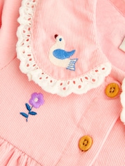 JoJo Maman Bébé Pink Bird & Floral Embroidered Cord Baby Dress - Image 3 of 4