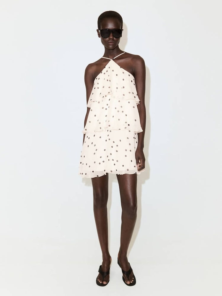 Mango Cream Polka Dot Midi Dress - Image 1 of 7 Mango Cream Polka Dot Midi Dress - Image 1 of 7