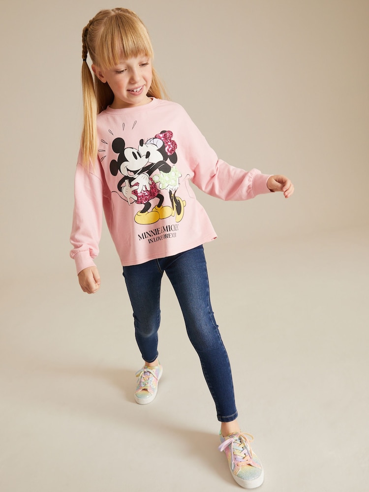 Pink Sequin Disney Minnie & Mickey Mouse License Long Sleeve T-Shirt (3-16yrs) - Image 1 of 7