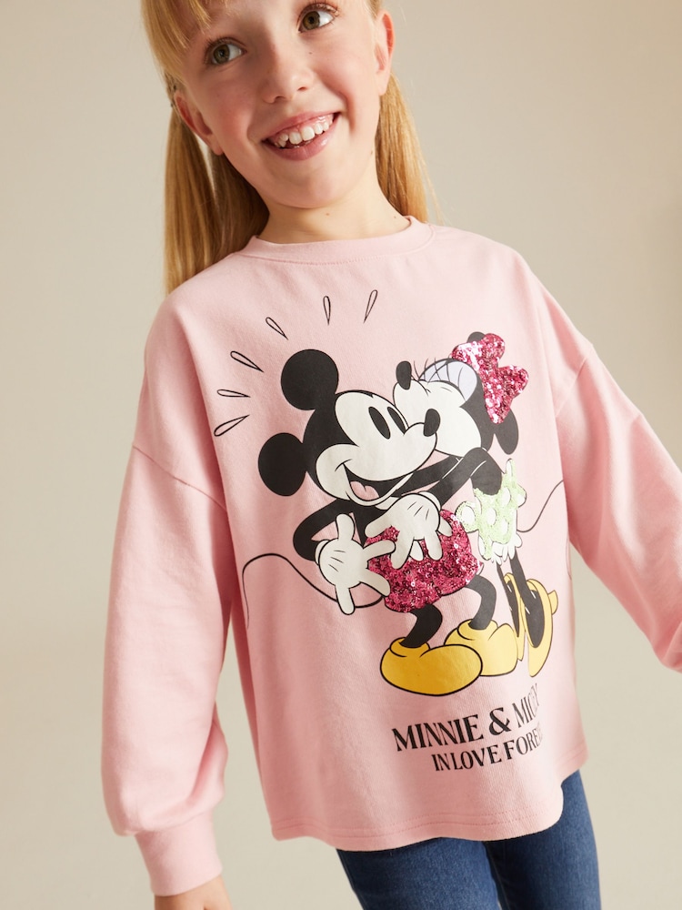 Pink Sequin Disney Minnie & Mickey Mouse License Long Sleeve T-Shirt (3-16yrs) - Image 2 of 7