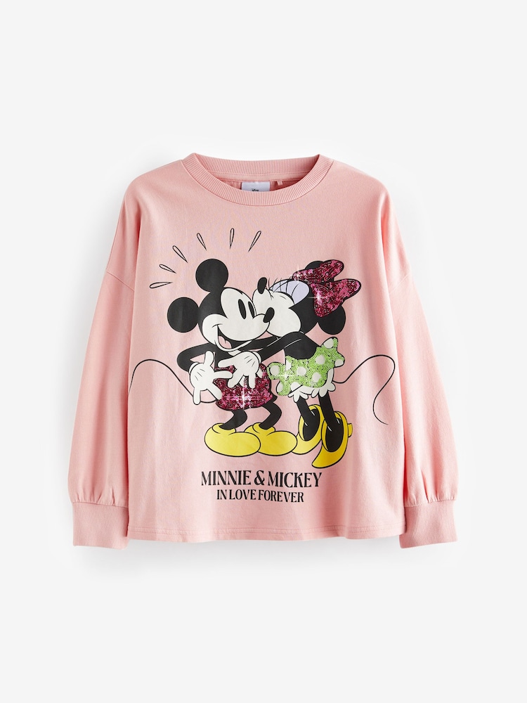 Pink Sequin Disney Minnie & Mickey Mouse License Long Sleeve T-Shirt (3-16yrs) - Image 5 of 7