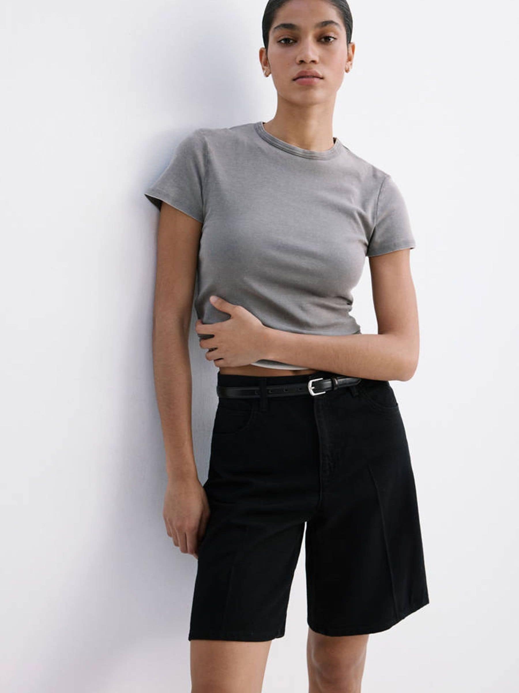 Mango Women's Black Denim Knee-Length Shorts