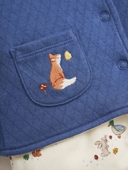 JoJo Maman Bébé Indigo 2-Piece Woodland Sleepsuit & Embroidered Pocket Jacket Set - Image 5 of 5