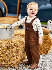 JoJo Maman Bébé Toffee Brown Tractor Embroidered Pocket Cord Dungarees - Image 2 of 4
