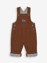 JoJo Maman Bébé Toffee Brown Tractor Embroidered Pocket Cord Dungarees - Image 3 of 4
