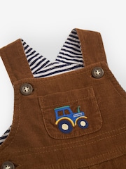 JoJo Maman Bébé Toffee Brown Tractor Embroidered Pocket Cord Dungarees - Image 4 of 4