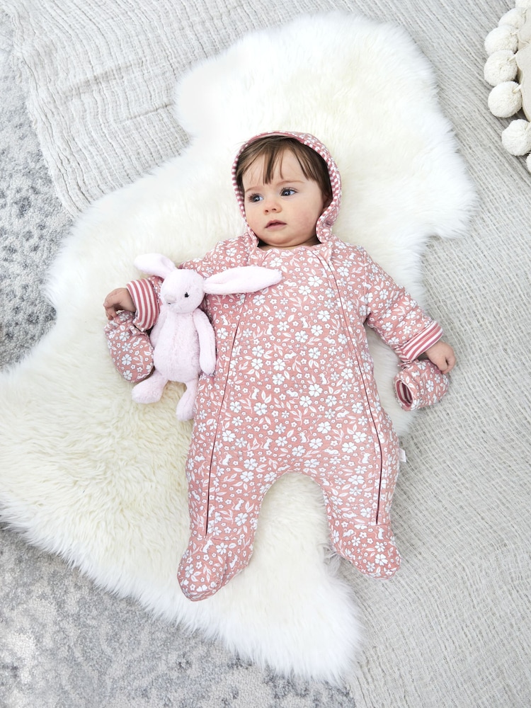 JoJo Maman Bébé Pink Mouse Print Cosy Pramsuit - Image 1 of 3