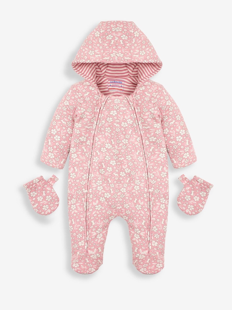 JoJo Maman Bébé Pink Mouse Print Cosy Pramsuit - Image 2 of 3