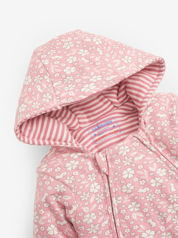 JoJo Maman Bébé Pink Mouse Print Cosy Pramsuit - Image 3 of 3
