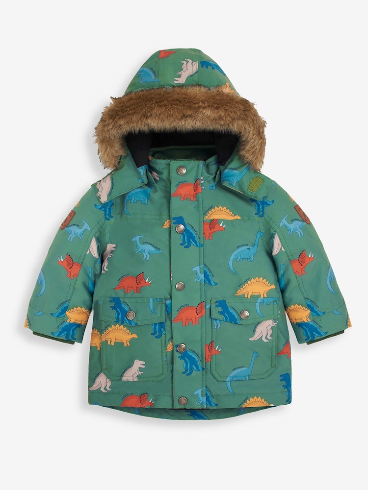 JoJo Maman Bébé Green Dinosaur Printed Parka - Image 1 of 3