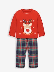 JoJo Maman Bébé Red Reindeer Tartan Pyjama - Image 1 of 6