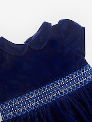 JoJo Maman Bébé Navy Velvet Smocked Party Dress - Image 2 of 3