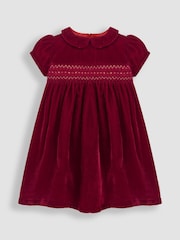 JoJo Maman Bébé Red Smocked Velvet Party Dress - Image 1 of 5
